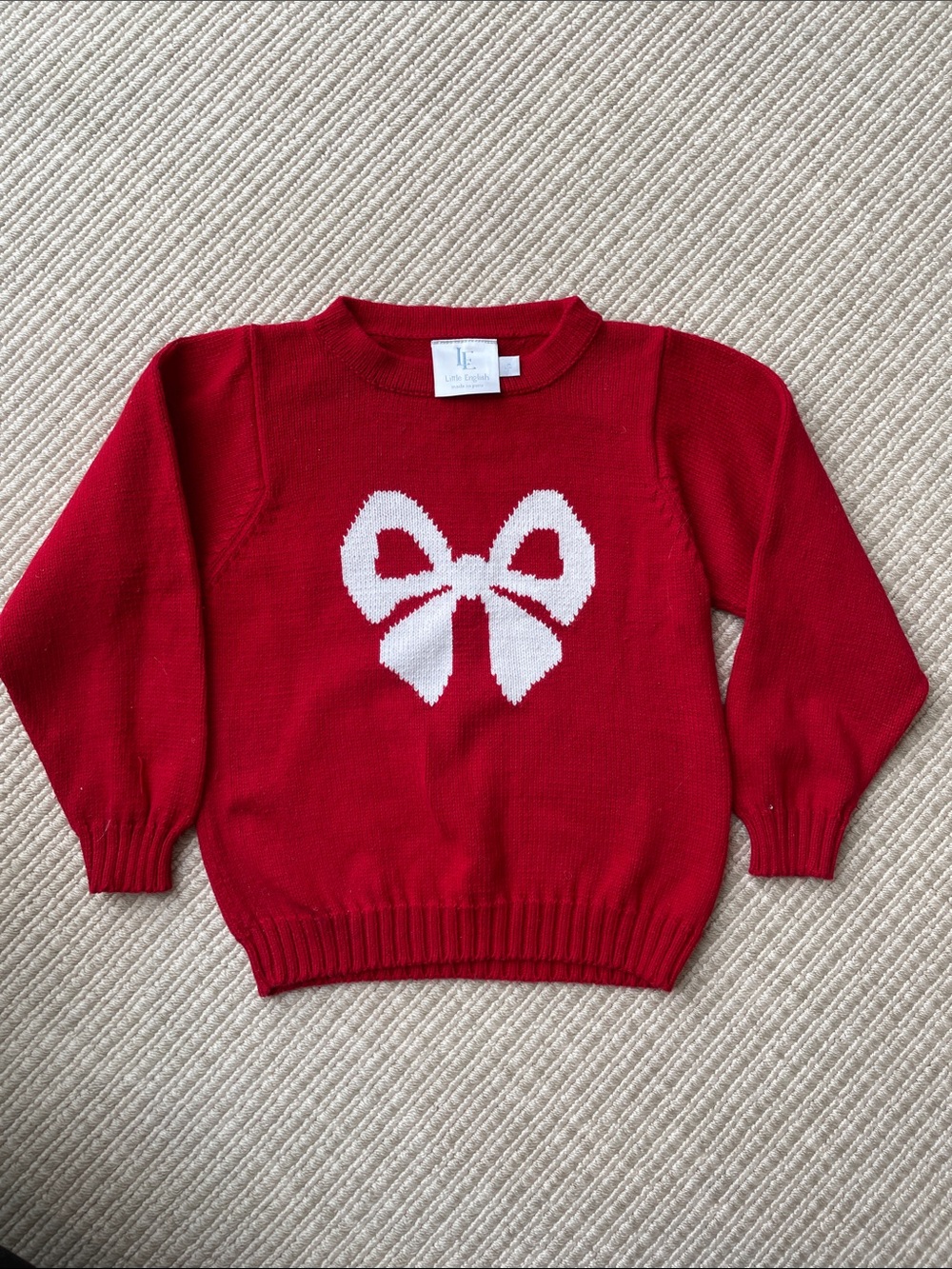 Little English Intarsia Red Sweater with White Bow